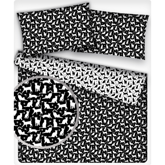 Bavlněné látky vzor Kočky bílé na černém mini