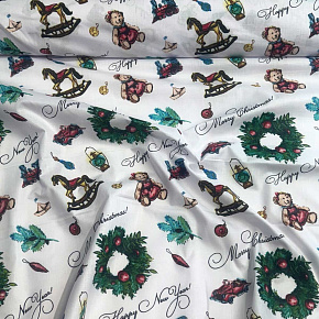 Tissus en coton de Noël au mètre, 160 cm motif Noël blanche