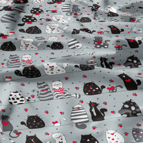 Tissu coton au métre imprimé Crazy Chat couleur gris Tissu coton au métre imprimé Crazy Chat couleur gris
