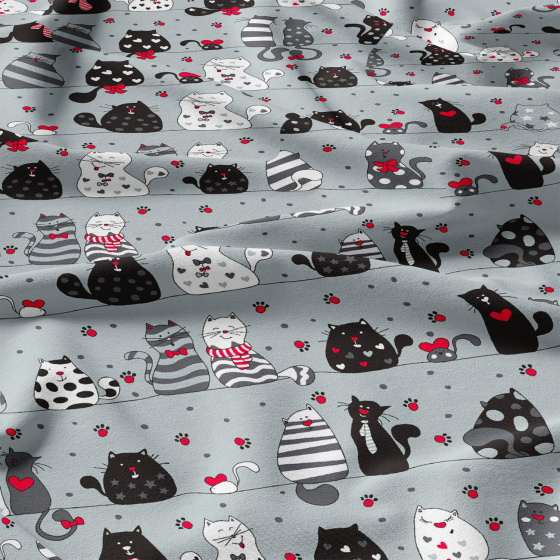 Tissu coton au métre imprimé Crazy Chat couleur gris 