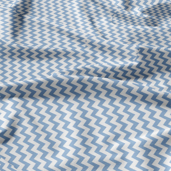 Tissu coton au métre couleur blanche zigzag bleu