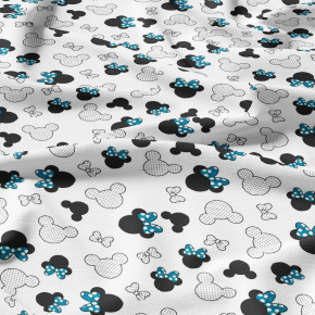 Tissu coton au métre imprimé Mky et cocardes bleu