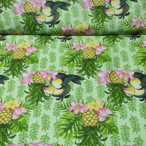 Tissu en coton au mètre, 125 g/m², largeur 160 cm, imprimé à ananas sur fond verte
