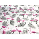 Tissu coton au métre imprimé Flamant et feuilles gris