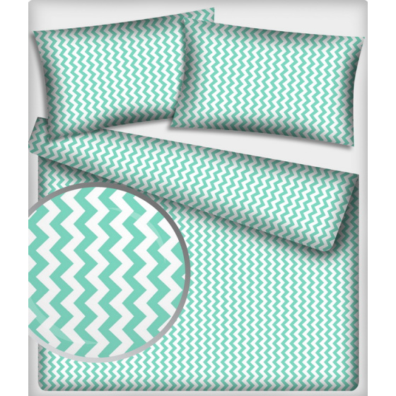 Dekorační dětské bavlněné látky metráž Cikcak barva mentolová