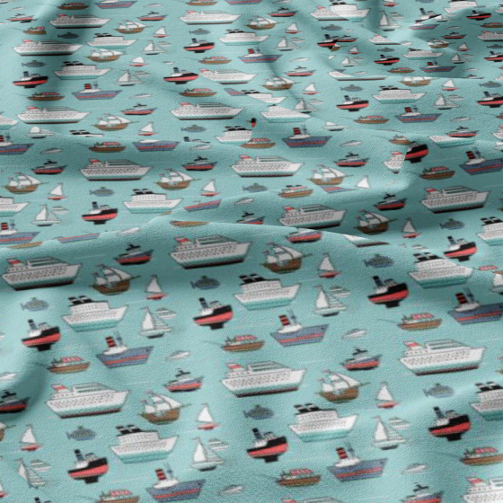 Tissu coton au métre imprimé Bateaux bleu