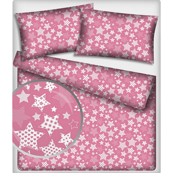 Tissu coton au mètre, 125 g/m², largeur 160 cm, imprimé Pentagones amarante