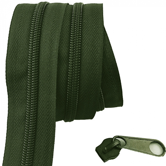 Zip spirálový khaki 5 mm metráž