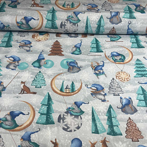 Tissus en coton de Noël au mètre, 160 cm motif Noël gris Tissus en coton de Noël au mètre, 160 cm motif Noël gris