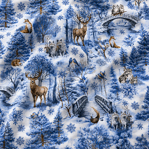 Tissus en coton de Noël au mètre, 160 cm motif Nature Bleu