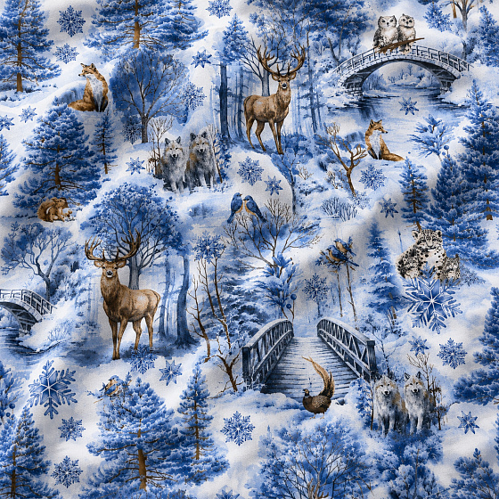 Tissus en coton de Noël au mètre, 160 cm motif Nature Bleu