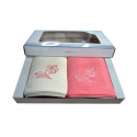 Serviette de toilette à broder en coton, éponge (2 pièces) Rose et Ecru