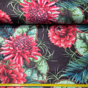 Tkanina bawełniana wzór Chryzantemy na czarnym