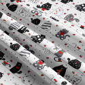 Tissu coton au métre imprimé Crazy Chat couleur blanche 