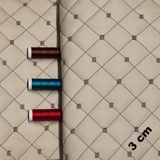 Ekokůže MIX 3x3 cm barva béžová prošívaná hnědými nitěmi, metráž, 145 cm