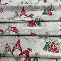 Christmas cotton fabric, by the meter, width 160 cm, Red and Green Elves on Grey