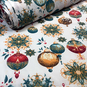 Tissus en coton de Noël au mètre, 160 cm motif Boules de Noël blanc