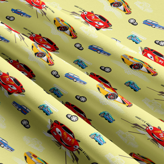 Tissu coton au métre imprimé Auto sport jaune 
