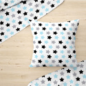 Tissu coton au mètre, 125 g/m², largeur 160 cm, imprimé Pentagones bleu et blanche