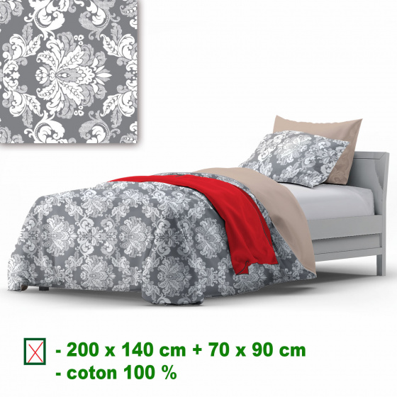 Linge de lit en coton avec fermeture, couleur Gris, 140x200 cm