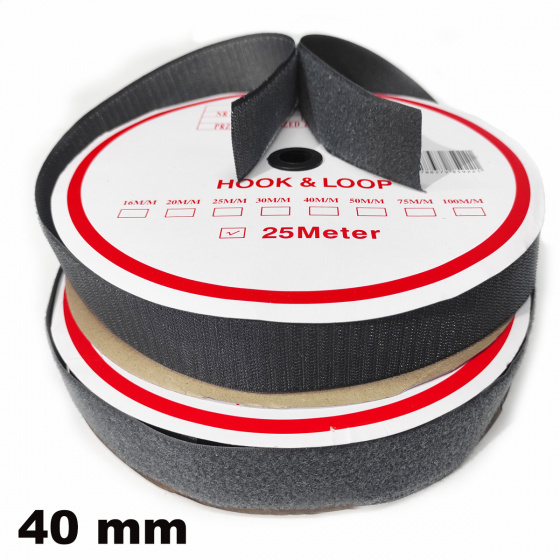 Pásek na suchý zip Háček a Smyčka set barva grafitová 40 mm balení 25 m