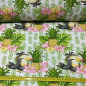 Tissu en coton au mètre, 125 g/m², largeur 160 cm, imprimé à ananas sur fond blanc