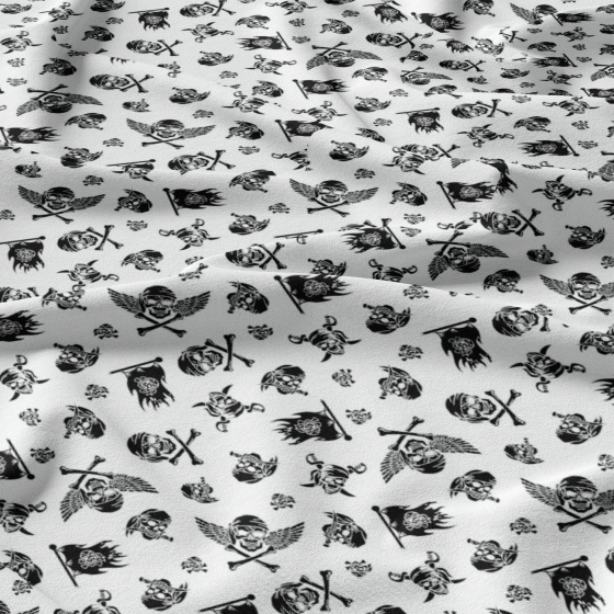 Tissu en coton uni au mètre, 125 g/m², largeur 160 cm, Crânes noir blanche