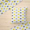 Tissu coton au mètre, 125 g/m², largeur 160 cm, imprimé Etoiles gris, jaune et blanche