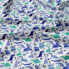 Tissu coton au métre imprimé Dinosaures couleur turquoise