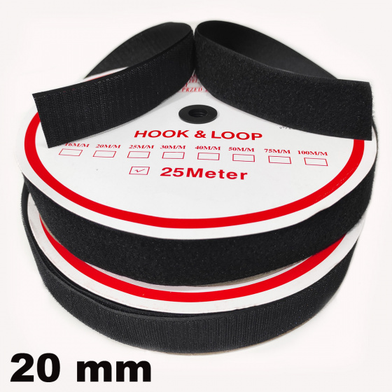 Pásek na suchý zip Háček a Smyčka set černý 20 mm balení 25 m