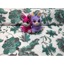 Bavlnená látka vzor kvetina Poviev zelený, biely podklad-333