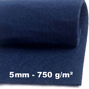 Feutrine technique 5 mm, 750 g/m², largeur 100 cm, bleu marine