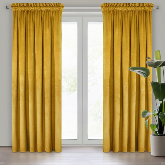 Jednobarevné Závěs s řasící páskou HORČICE 140x250 cm