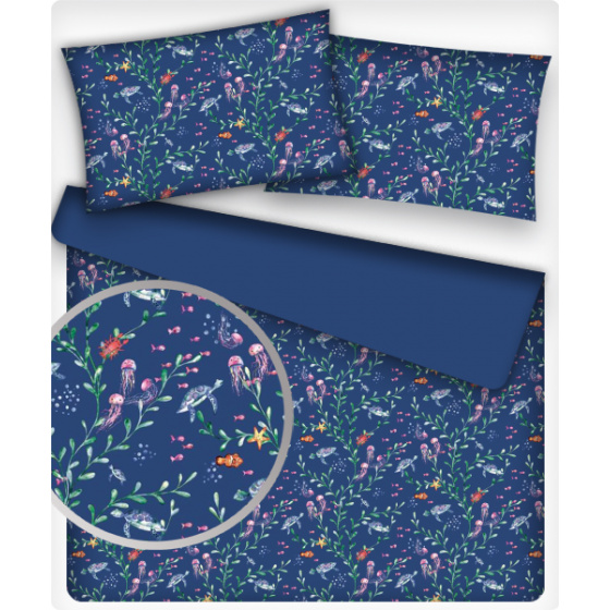 Dětské bavlněná látka metráž vzor Vodný svět granátový podklad