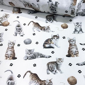 Tissu coton au métre imprimé Chat et sindice couleur blanche