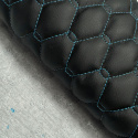 Simili cuir matelassé GEO, 540 g/m², largeur 145 cm, noir avec fil turquoise
