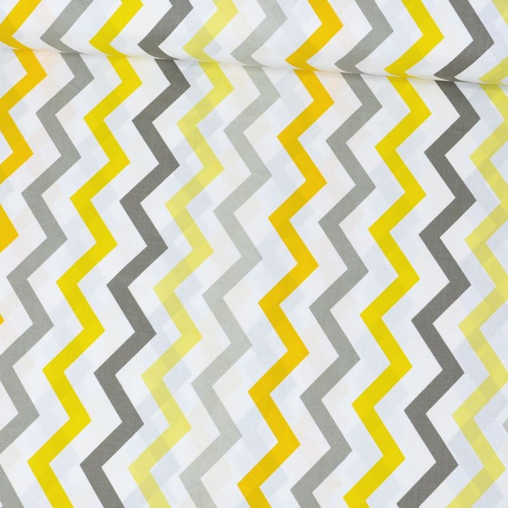 Dekorační dětské bavlněné látky metráž Cikcak barva šedá a žlutá