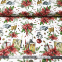 Tissus en coton de Noël au mètre, motif Lampe et Lunettes blanche, 160 cm