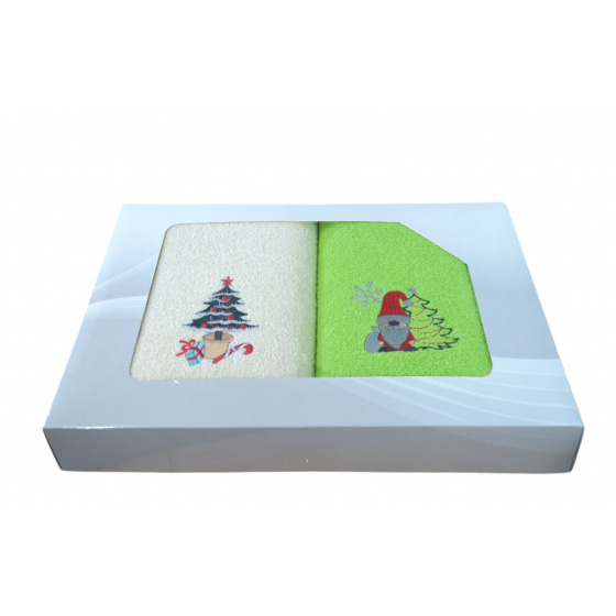 Serviette de toilette à broder en coton, éponge (2 pièces) Verte et Ecru