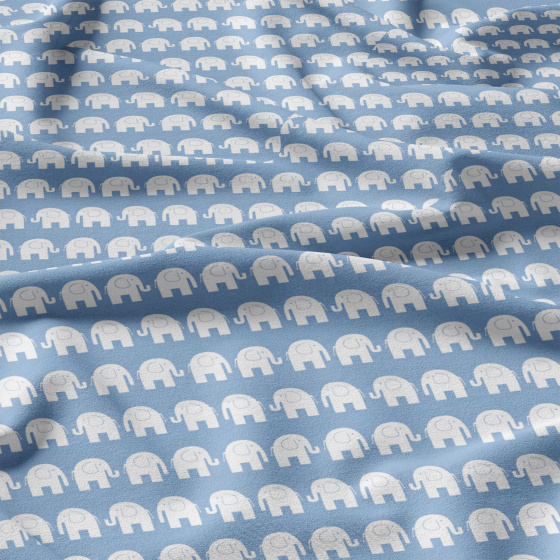 Tissu coton au métre imprimé Eléphants couleur bleu clair    