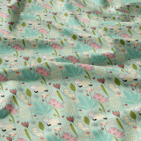 Tissu coton au métre imprimé Moutons couleur menthol 124