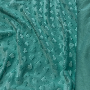 Tissu minky coeurs, 330 gr/m2, largeur 160 cm, menthol fonce
