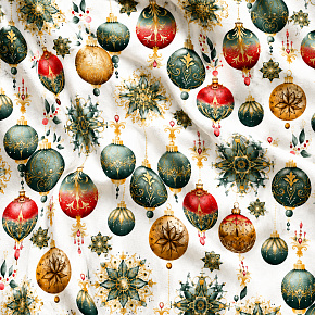 Tissus en coton de Noël au mètre, 160 cm motif Boules de Noël blanc