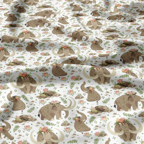 Bavlněné látky, metráž. Mamuti na Bílém