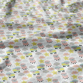 Tissu coton au métre imprimé Moutons Baby couleur rose