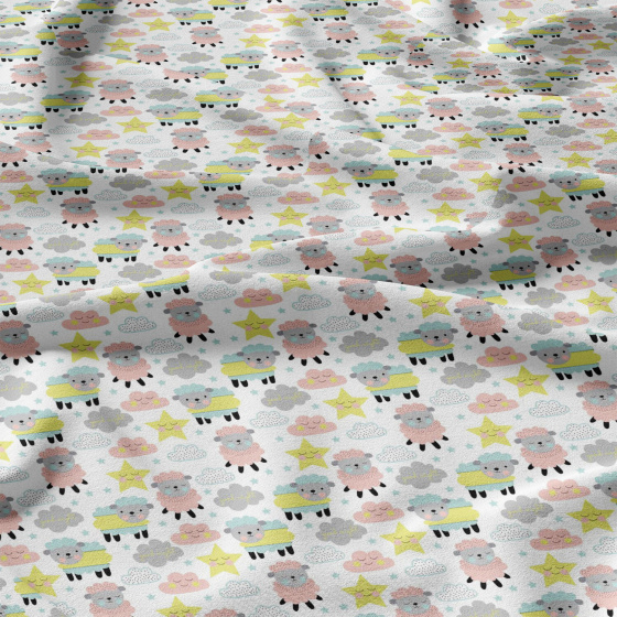 Tissu coton au métre imprimé Moutons Baby couleur rose