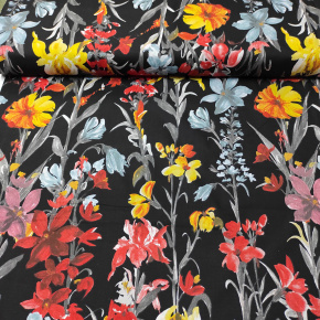 Tissu en coton au mètre, 125 g/m², largeur 160 cm, imprimé à champ sur fond noir Tissu en coton au mètre, 125 g/m², largeur 160 cm, imprimé à champ sur fond noir