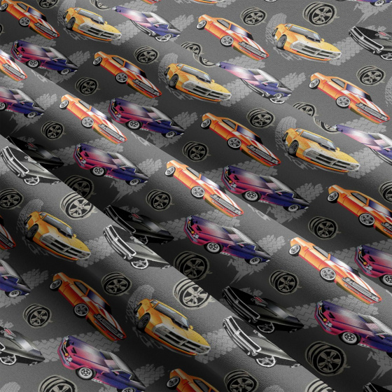 Tissu coton au métre imprimé Voitures graphite