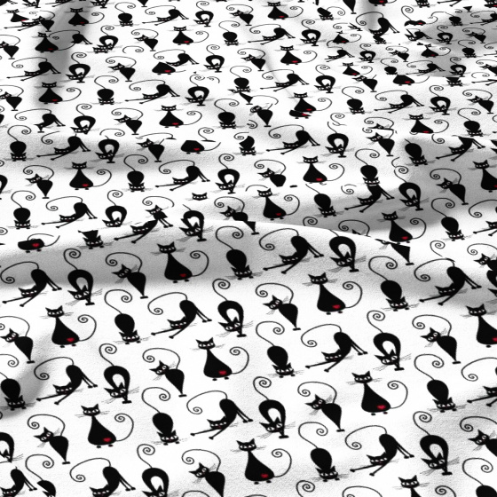 Tissu coton au métre imprimé Chat Cleopatra couleur blanche