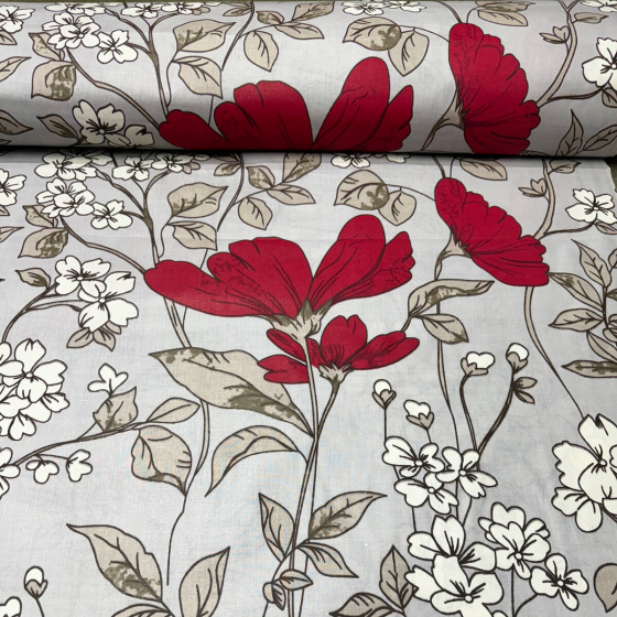 Bavlněné látký vzor Květiny na šedém